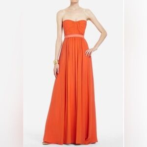 BCBG MAX AZRIA MELON AMBER STRAPLESS EVENING GOWN small stains/pulls